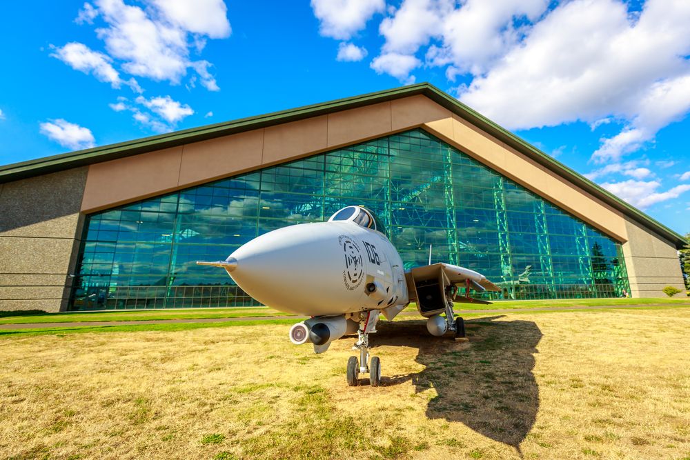 An aircraft in front of Evergreen Aviation and Space Museum