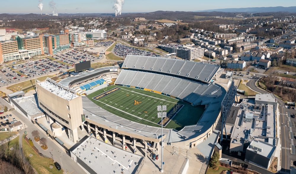 Aerial view of Mountaineer Field