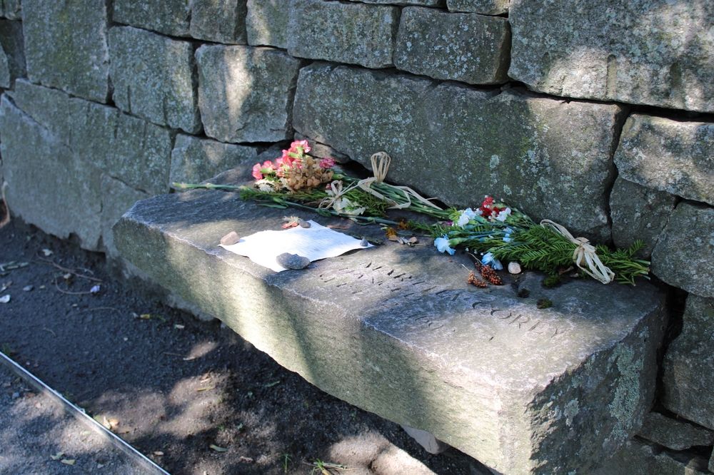 Flowers on one of the Salem Witch Trials Memorial