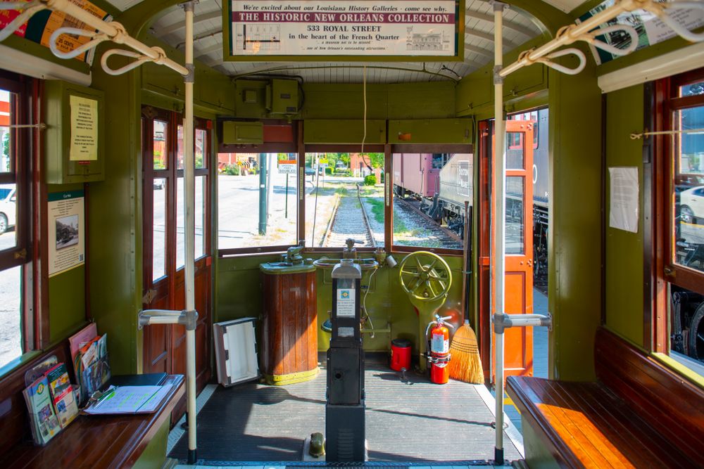 Interior of a streetcar at National Streetcar Museum