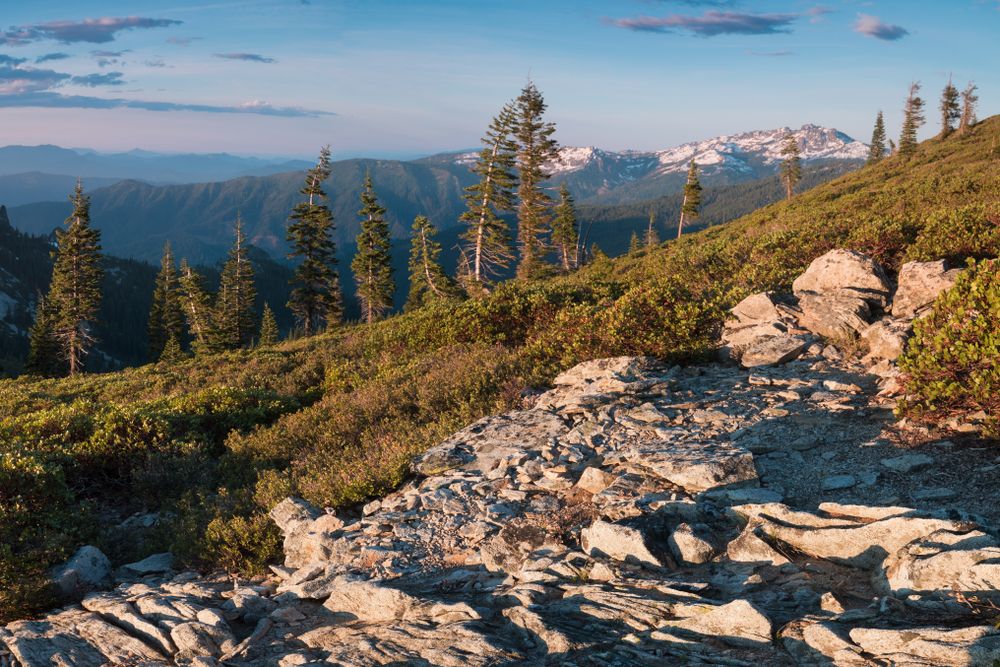 Rocky mountain trail on castle crags.