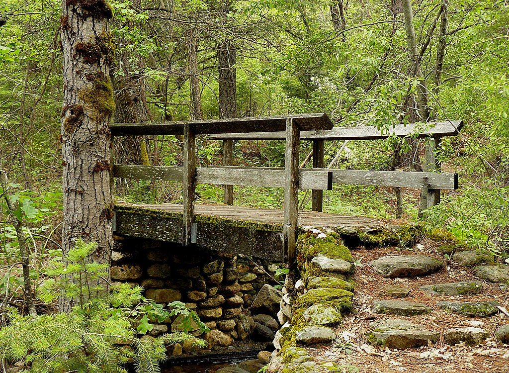 An old wooden footbridge inside the castle crags state park.