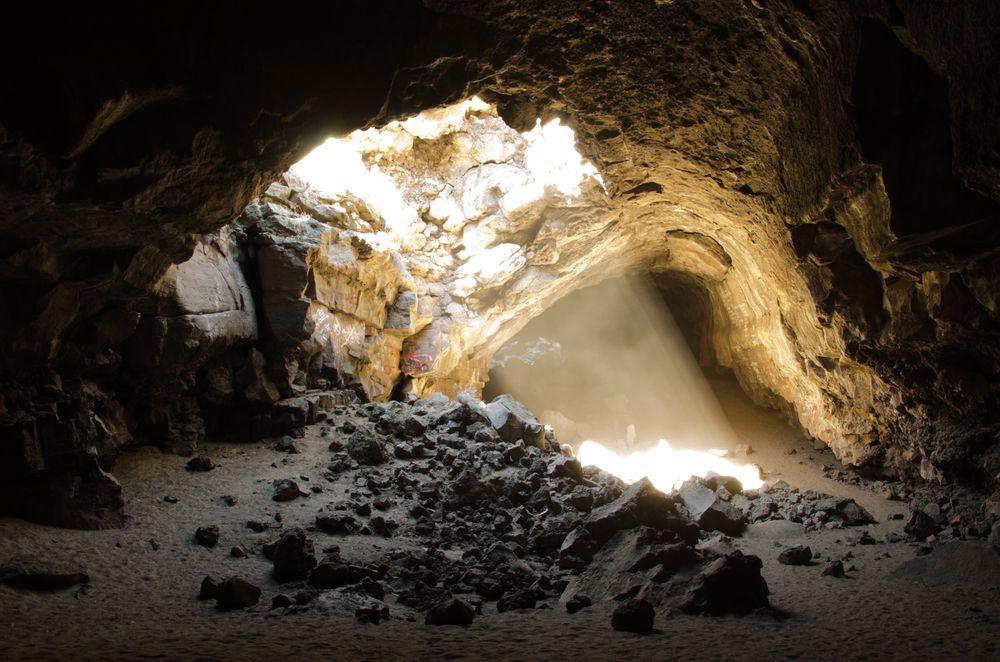 The sunlight coming inside a hole of Pluto's cave.