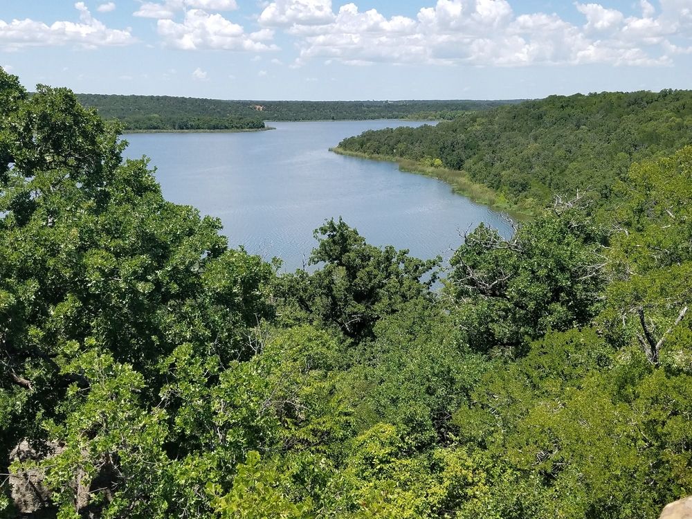 Lush trees surrounding Lake Mineral Wells