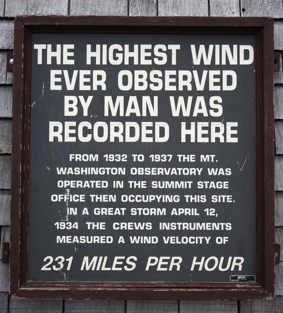 Marker of the highest wind observed at Mount Washington Observatory