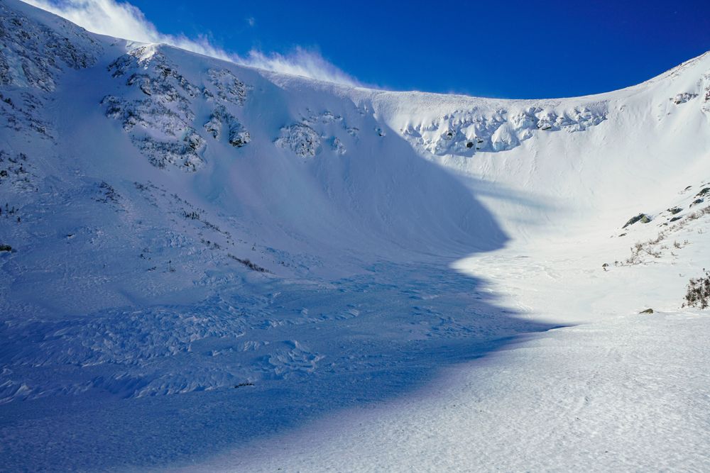 The snow-covered slope of Tuckerman Ravine