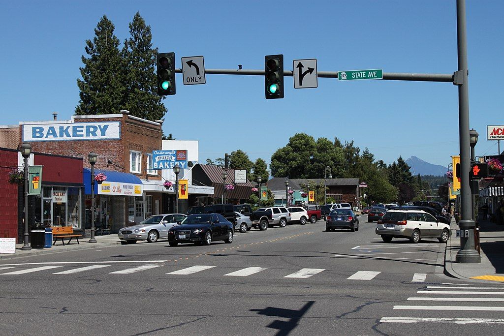 Shops and buildings along 3rd Street Marysville