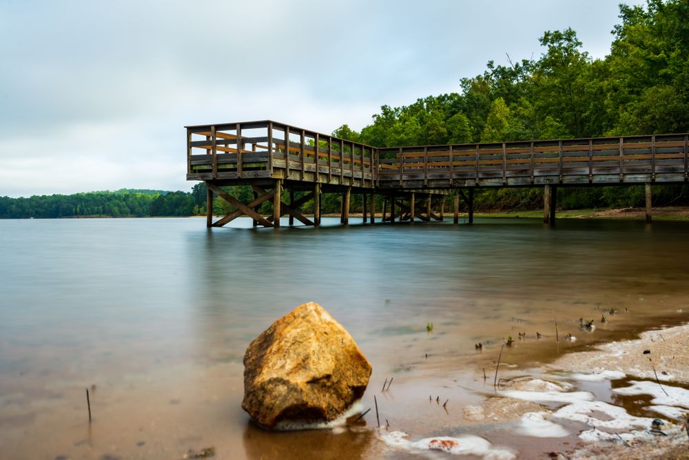 A short fishing pier at Lake Varner Reservoir