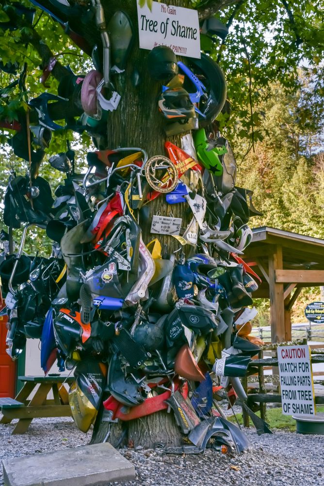 Tree of motorcycle parts at Tail of the Dragon