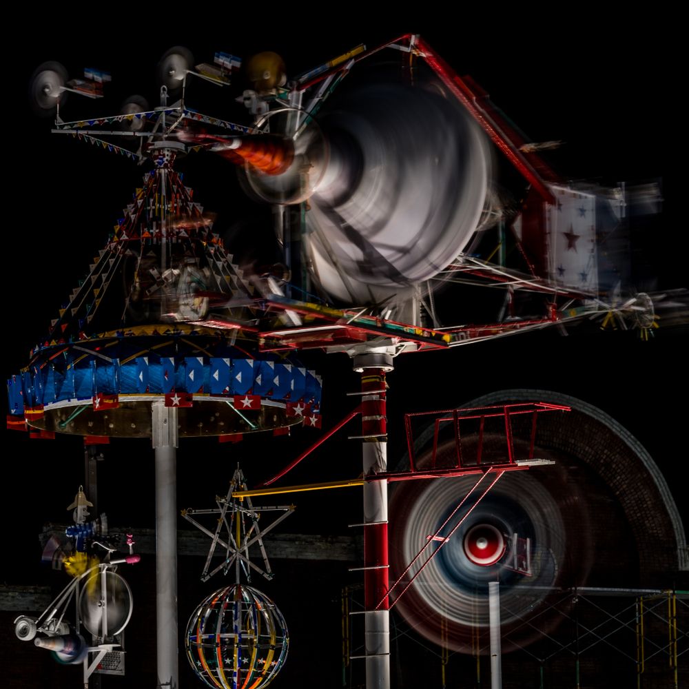 Night view of Vollis Simpson's Whirligig Park
