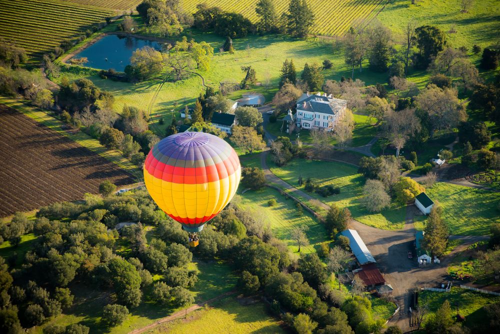 Aerial view of a Napa Valley Balloon