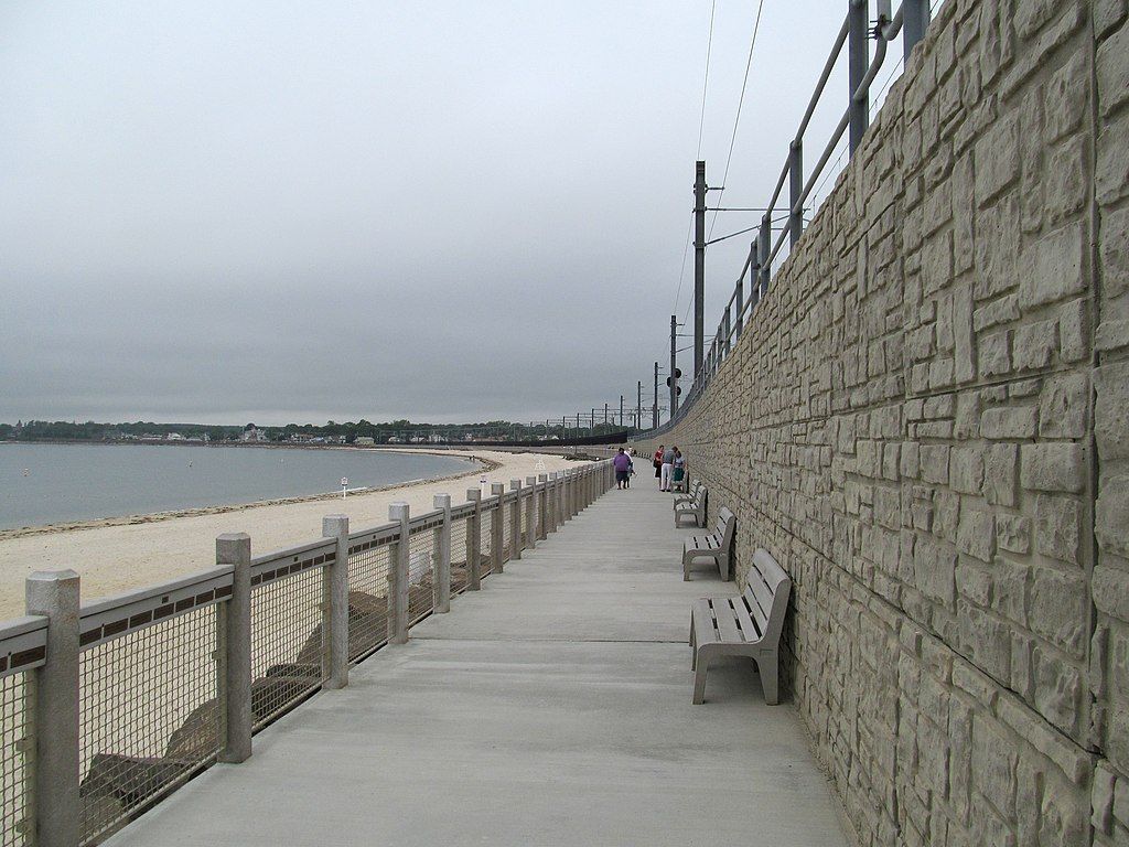 Benches along Niantic Bay Boardwalk