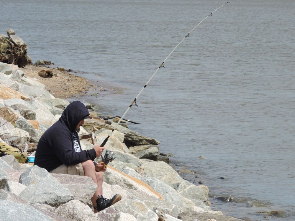A person fishing at Battery Park