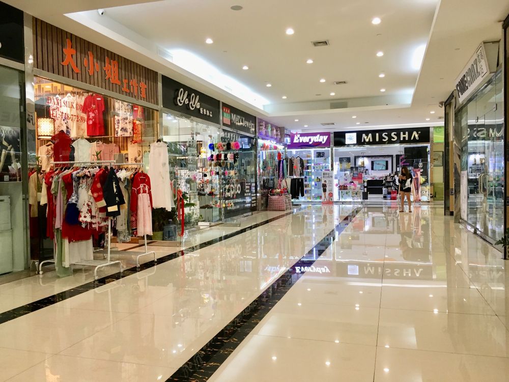 Clothing shops inside the New world mall.