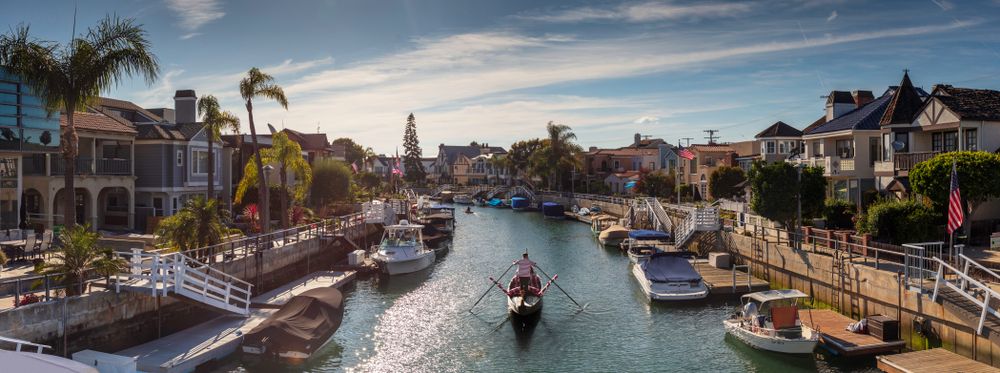 Aerial view of a Gondola ride on Naples canal
