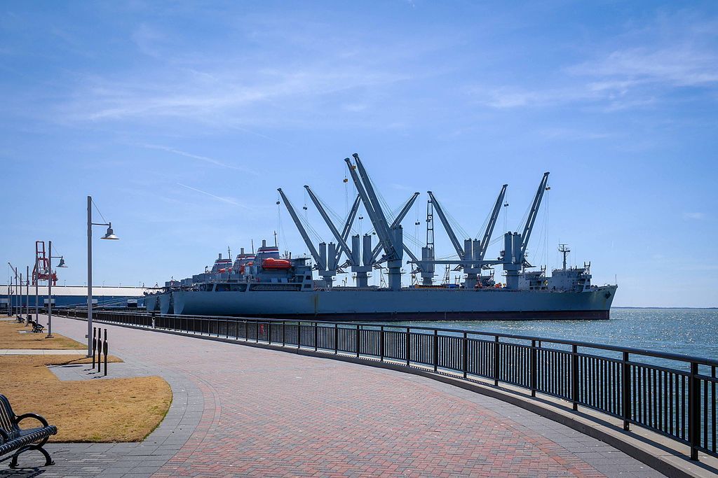 Aircraft carriers docked at Victory Landing Park