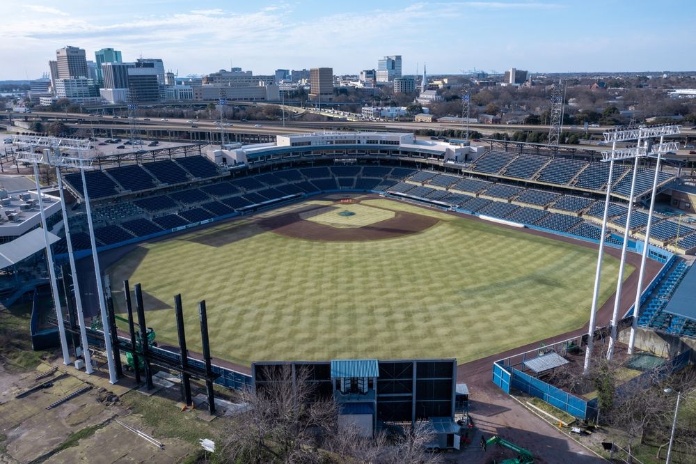 Aerial view of Harbor Park's field