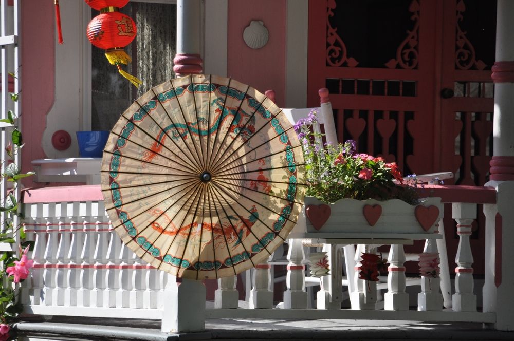 A paper umbrella on a porch at Martha's Vineyard Camp Meeting Association