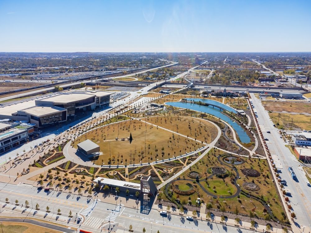 Aerial view of Scissortail Park