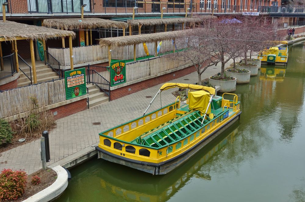 An empty Bricktown Water Taxi on the canal
