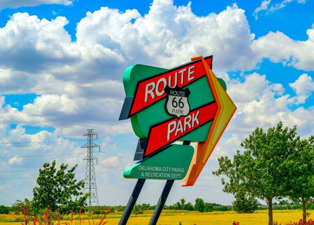 Welcome sign of Route 66 Park