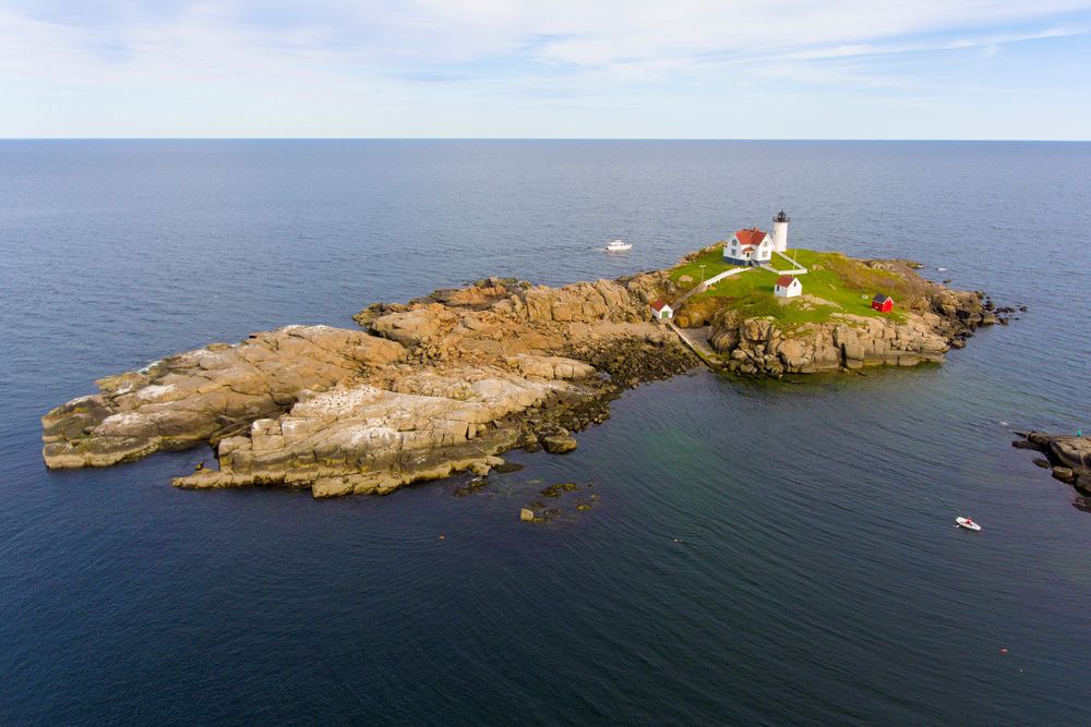 Aerial view of Cape Neddick Nubble Lighthouse