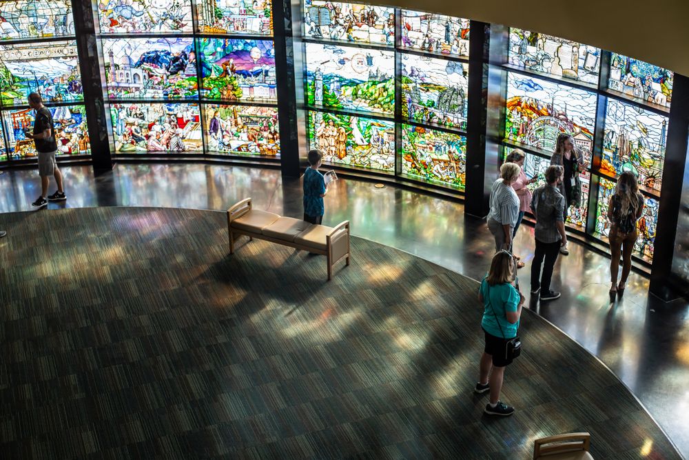 Roots of Knowledge presented as a stained glass wall