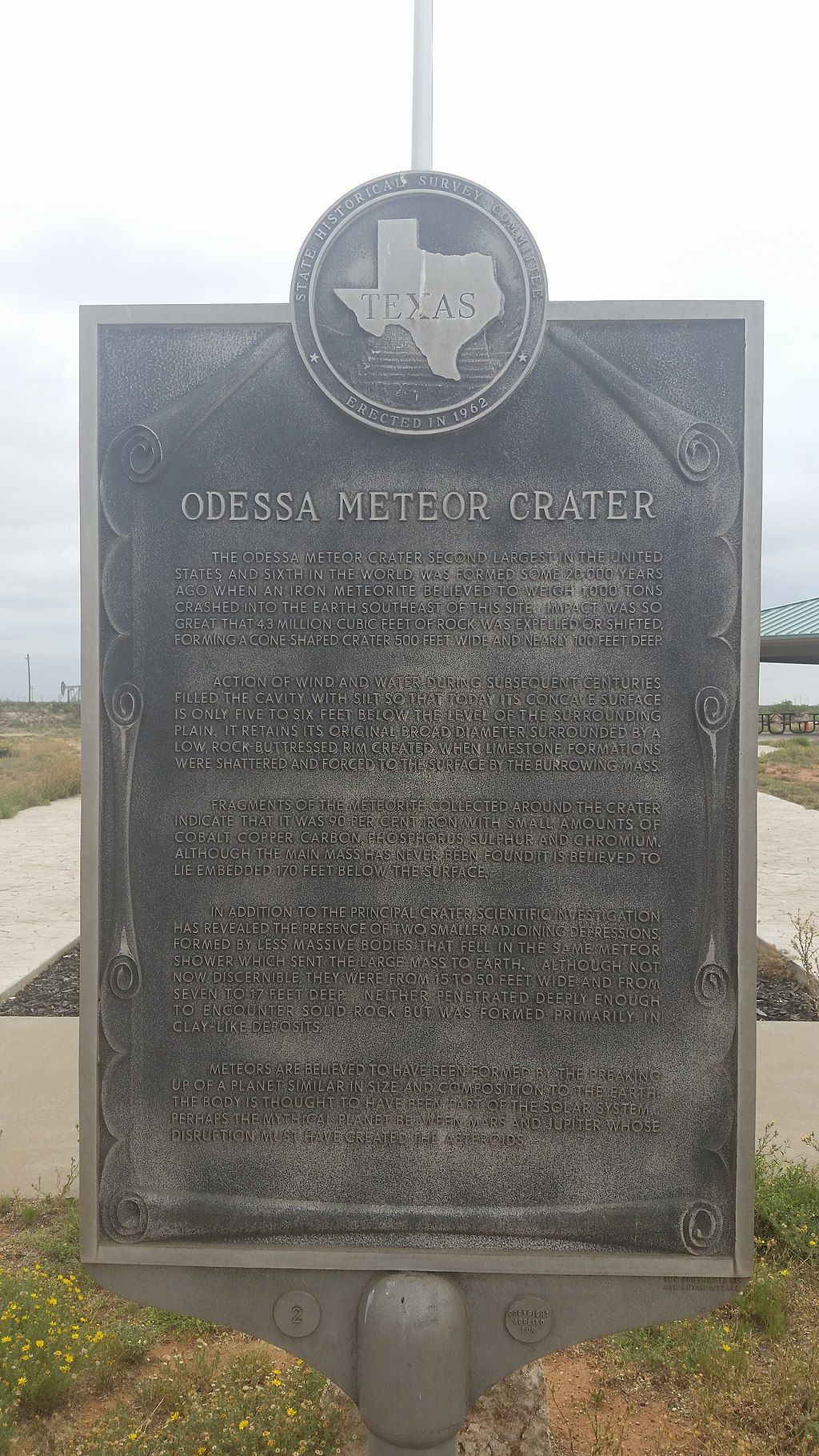 History marker of the Odessa Meteor Crater