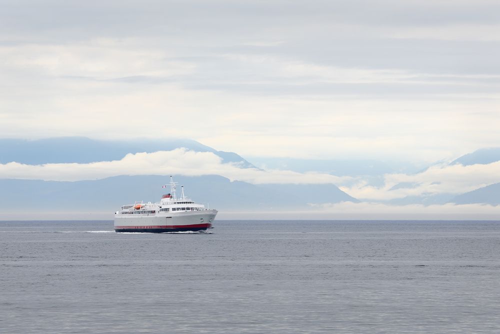 Far view of the Black Ball Ferry