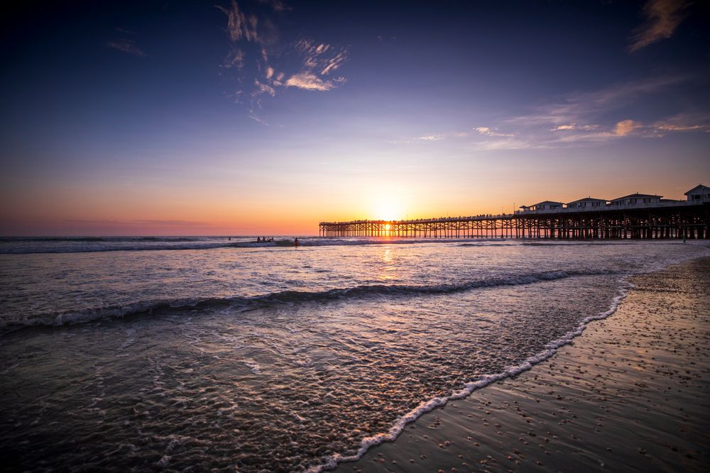 Silhouette of Crystal Pier during sunset