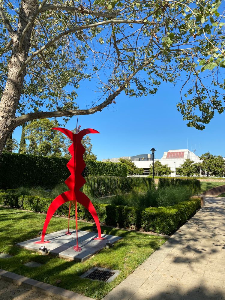A red sculpture at Cerritos Sculpture Garden