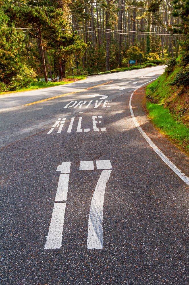 Name of 17- Mile Drive painted on the road