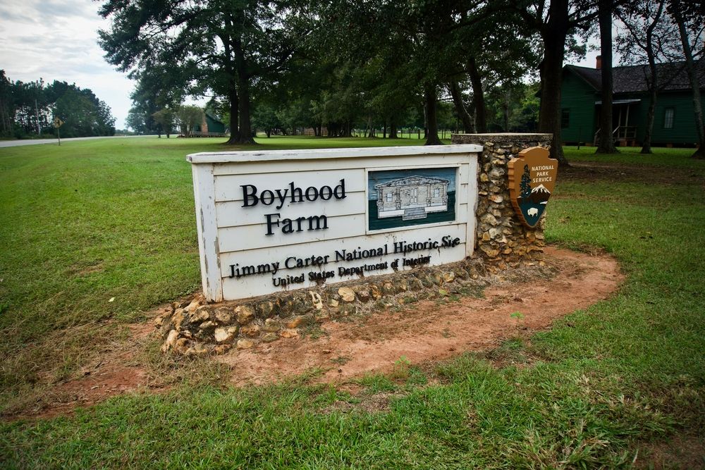 Welcome sign of Jimmy Carter Boyhood Farm
