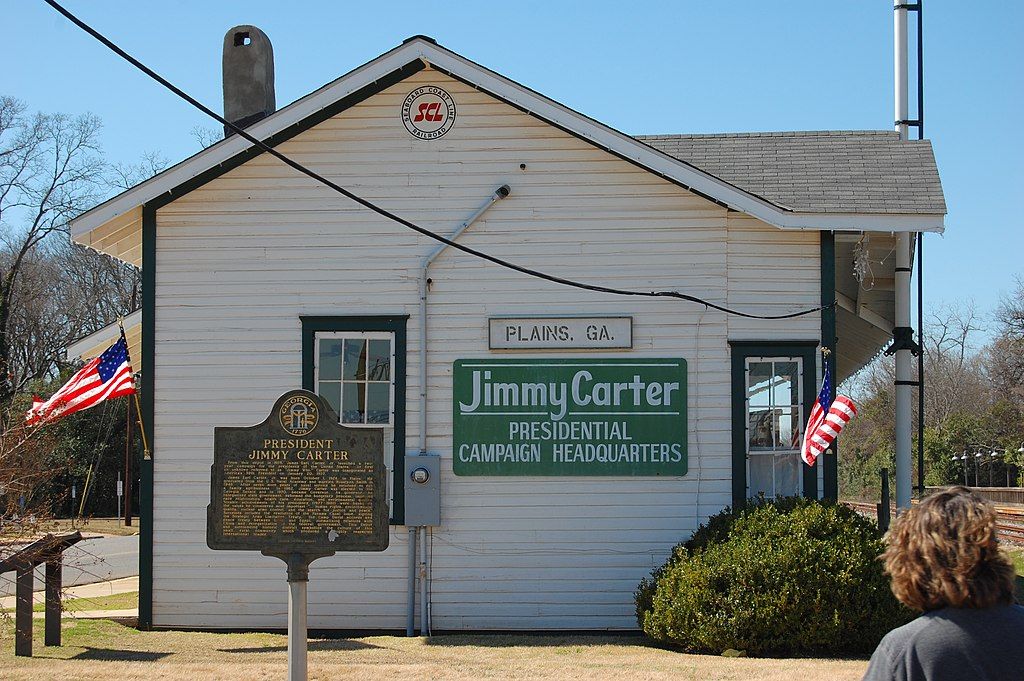 History marker in front of Plains Train Depot