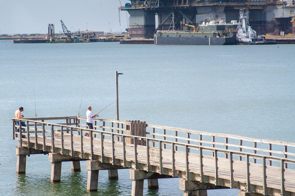 People fishing at Port Aransas' pier