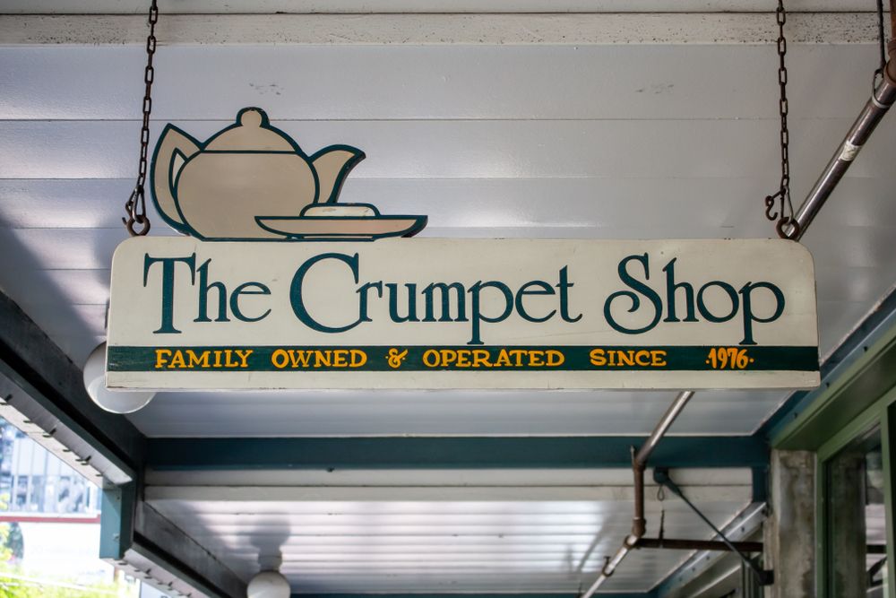 Signage of the Crumpet Shop