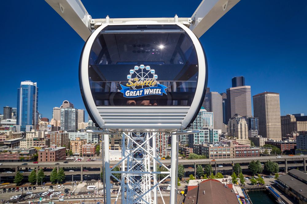 Close view of the Seattle Great Wheel's gondola