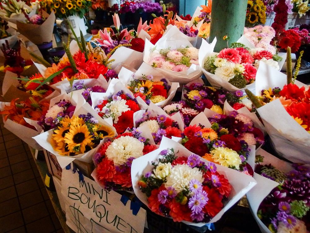 Flower bouquets at Pike Place Market