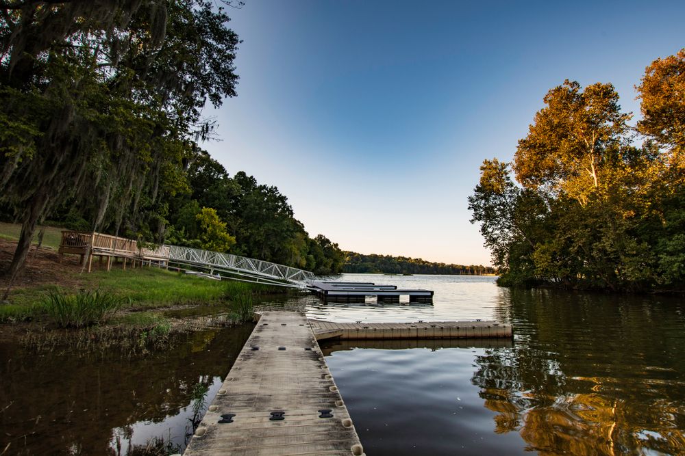 Scenic view of Cooters Pond Park's wooden dock