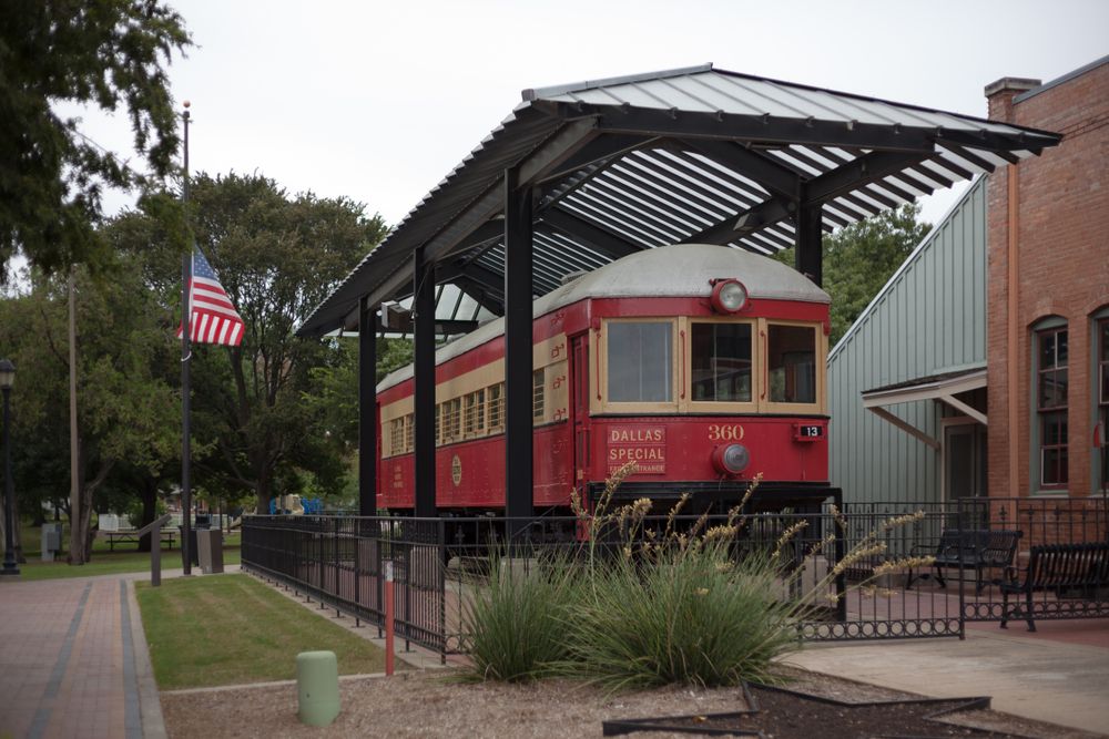A railcar beside the Interurban Railway Museum
