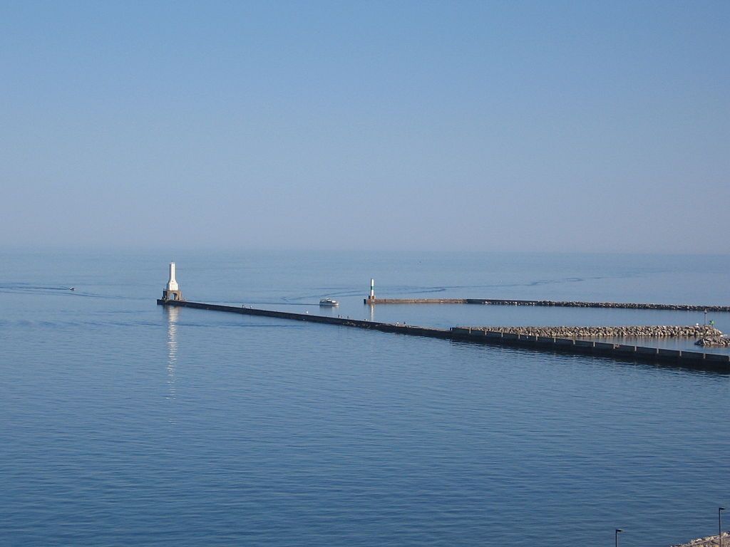 View of Port Washington Breakwater Lighthouse from the bluffs