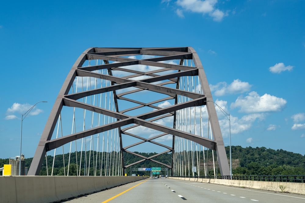 The road under the arched Blennerhassett Island Bridge