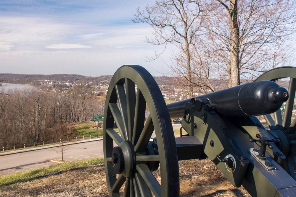 A canon displayed on Fort Boreman Park grounds