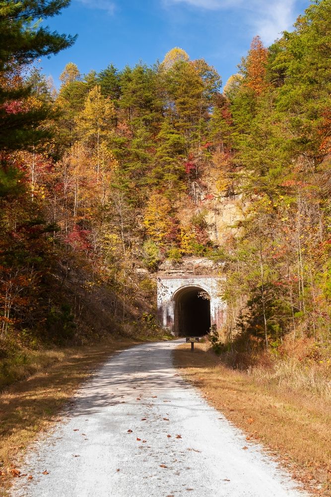 Trail leading to the entryway of North Bend Rail Trail tunnel
