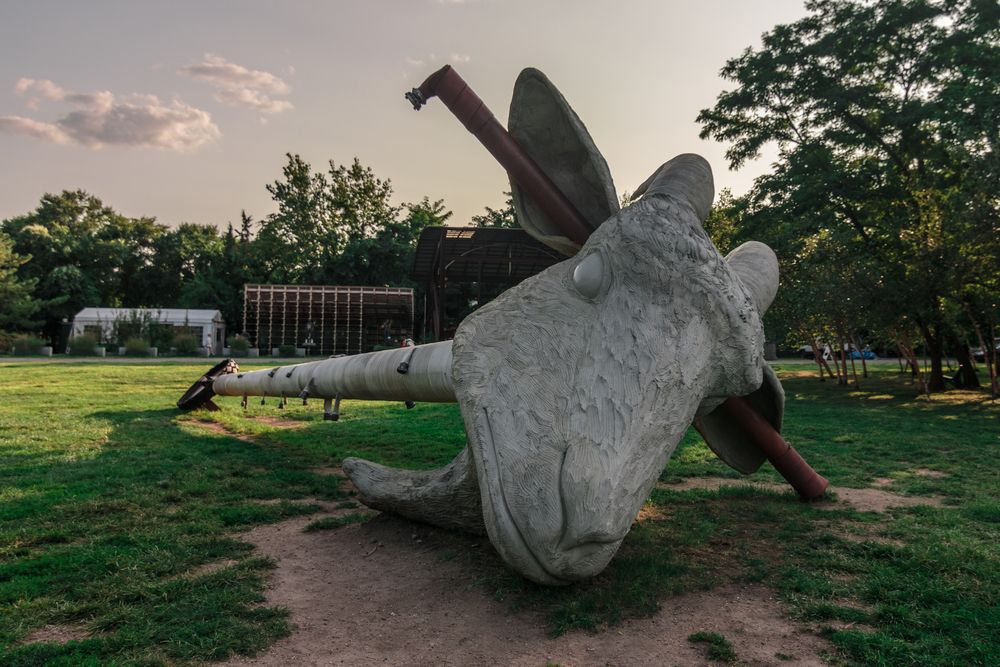 Goat head sculpture at Socrates Sculpture Park