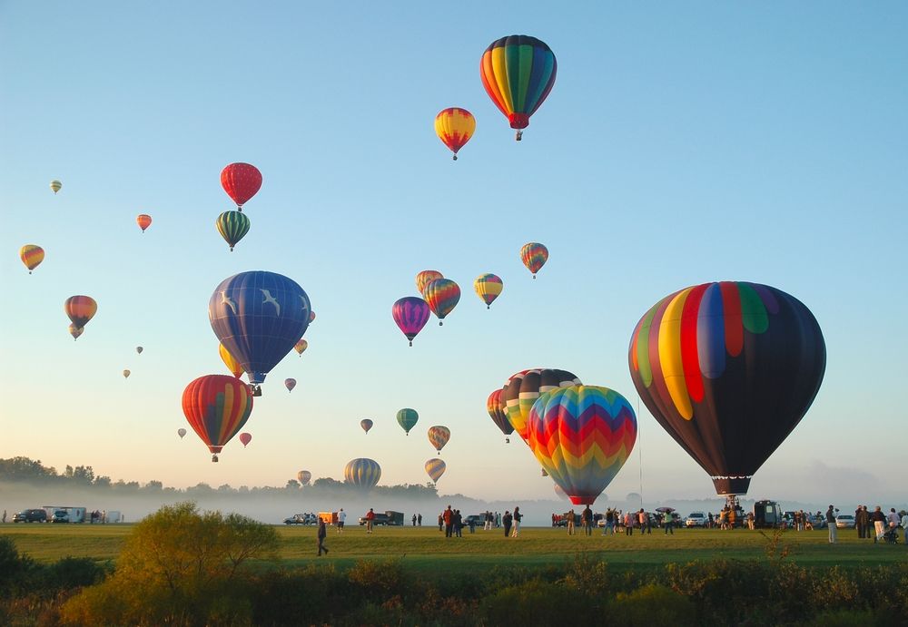 Colorful hot air balloons during the Adirondack Balloon Festival