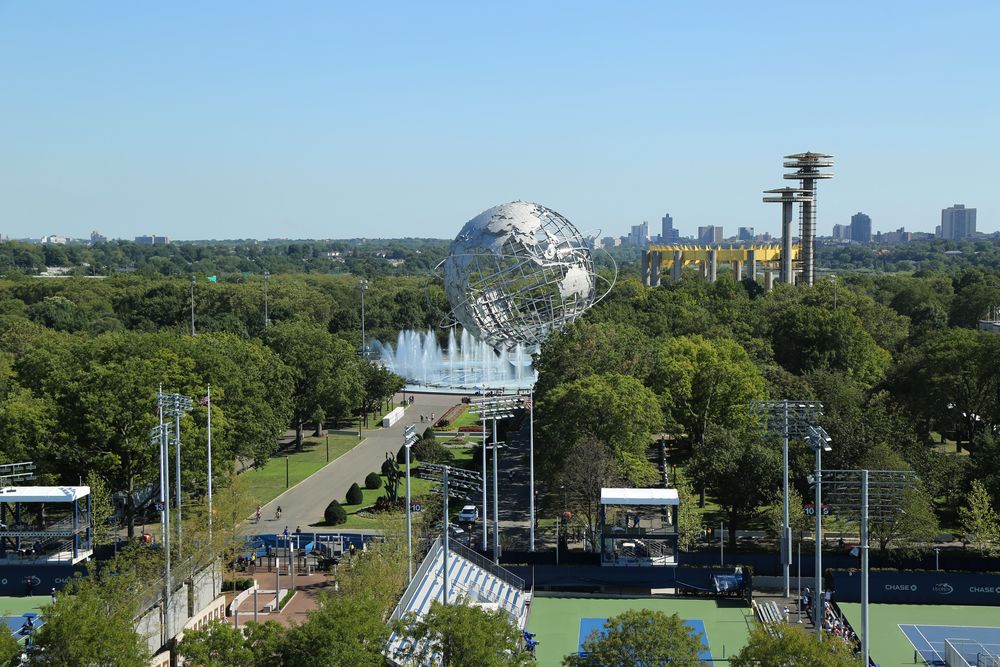 Aerial view of Flushing Meadows Corona Park's unisphere