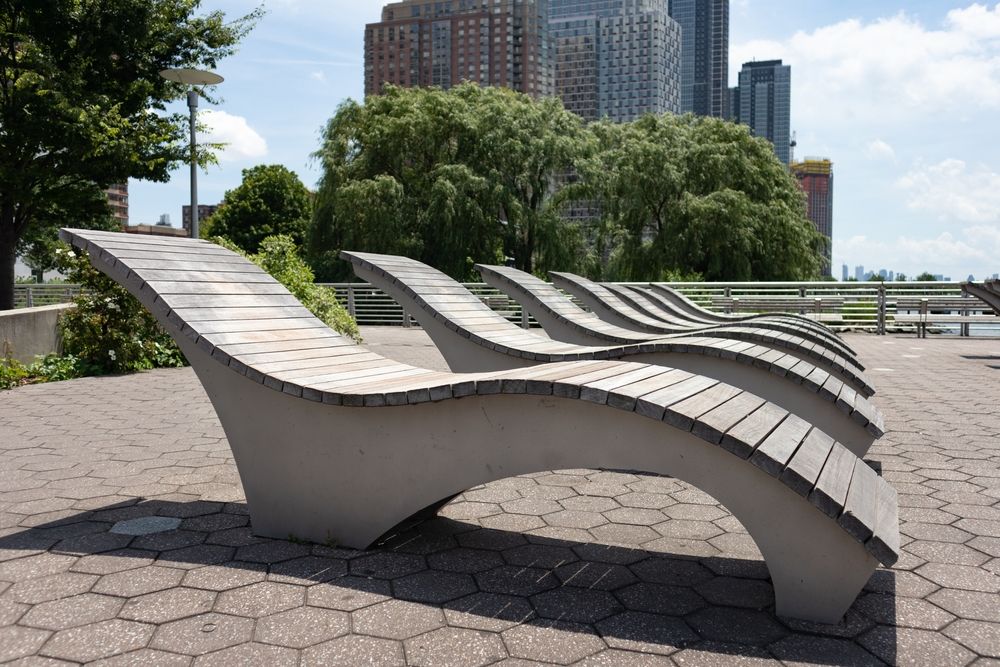 Wooden recliners at Gantry Plaza State Park