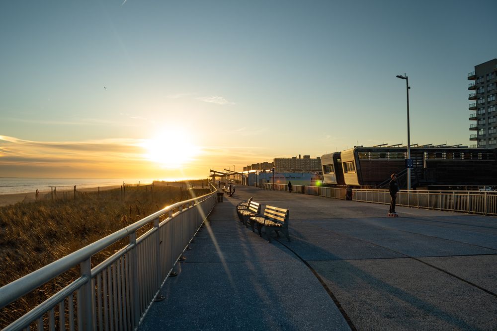 View of the sunset from Rockaway Beach Boardwalk