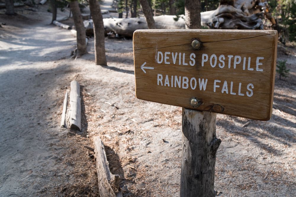 A Sign in Rainbow Falls in Mammoth Lake 